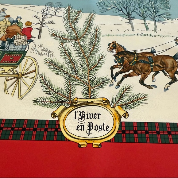 Authentic Hermes Vintage Holiday Silk Scarf with Red and Green Accents - Picture 2 of 11